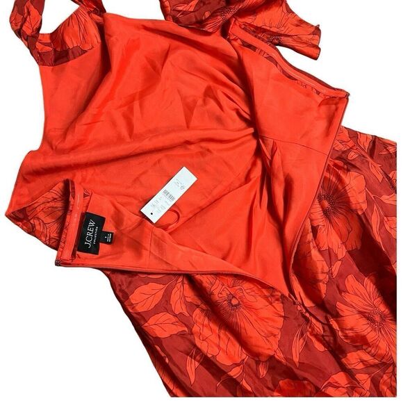 J Crew‎ Collection Dress WMNS 8 Red Floral Cupro Blend Halter Ruffle Open Back - Picture 11 of 13